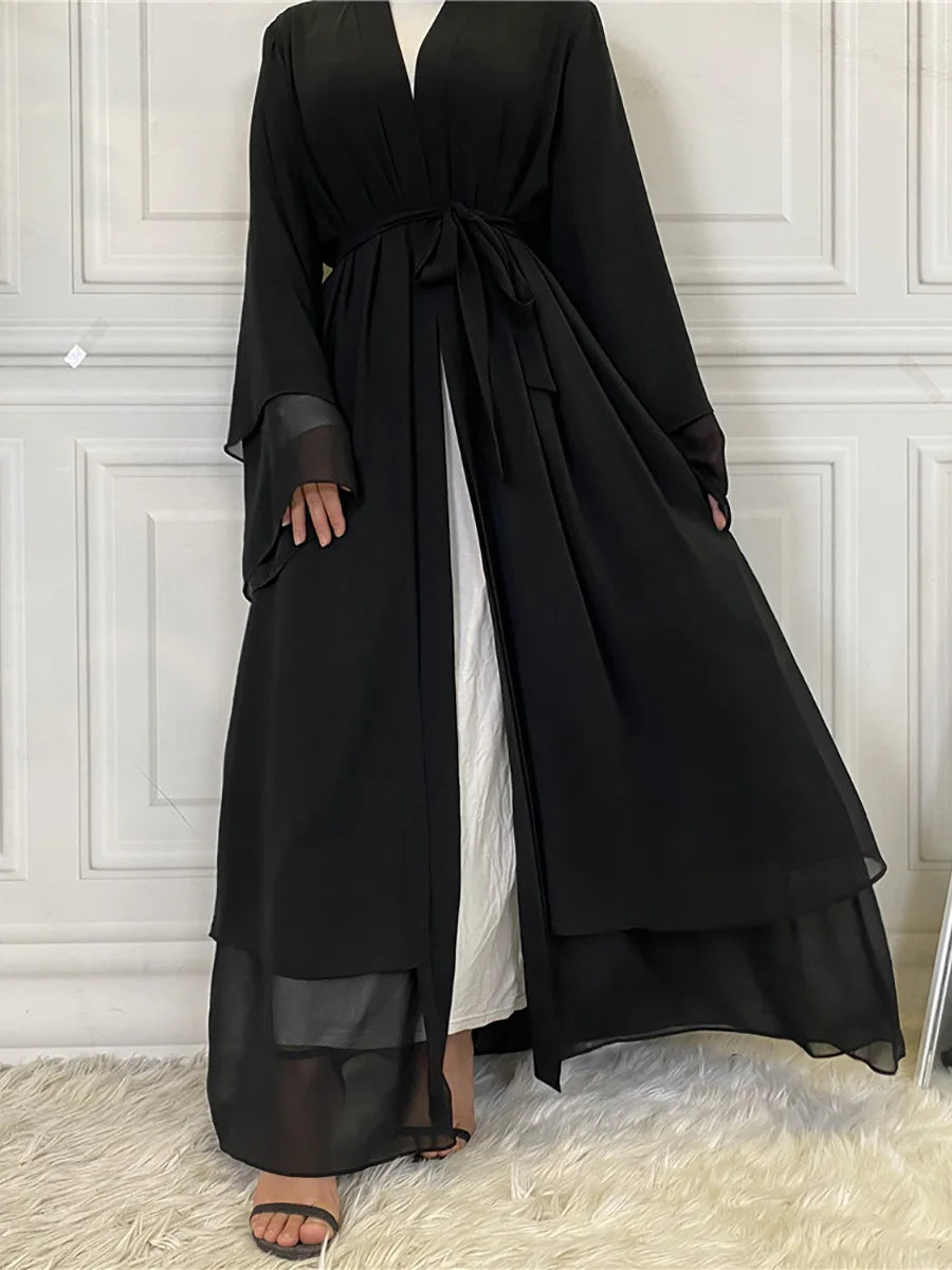 Chaomeng Ramadan Chiffon Open Abaya Dubai Turkey Kaftan Muslim for Women Kimono Modest Robe Femme Caftan Marocain Islam Clothing