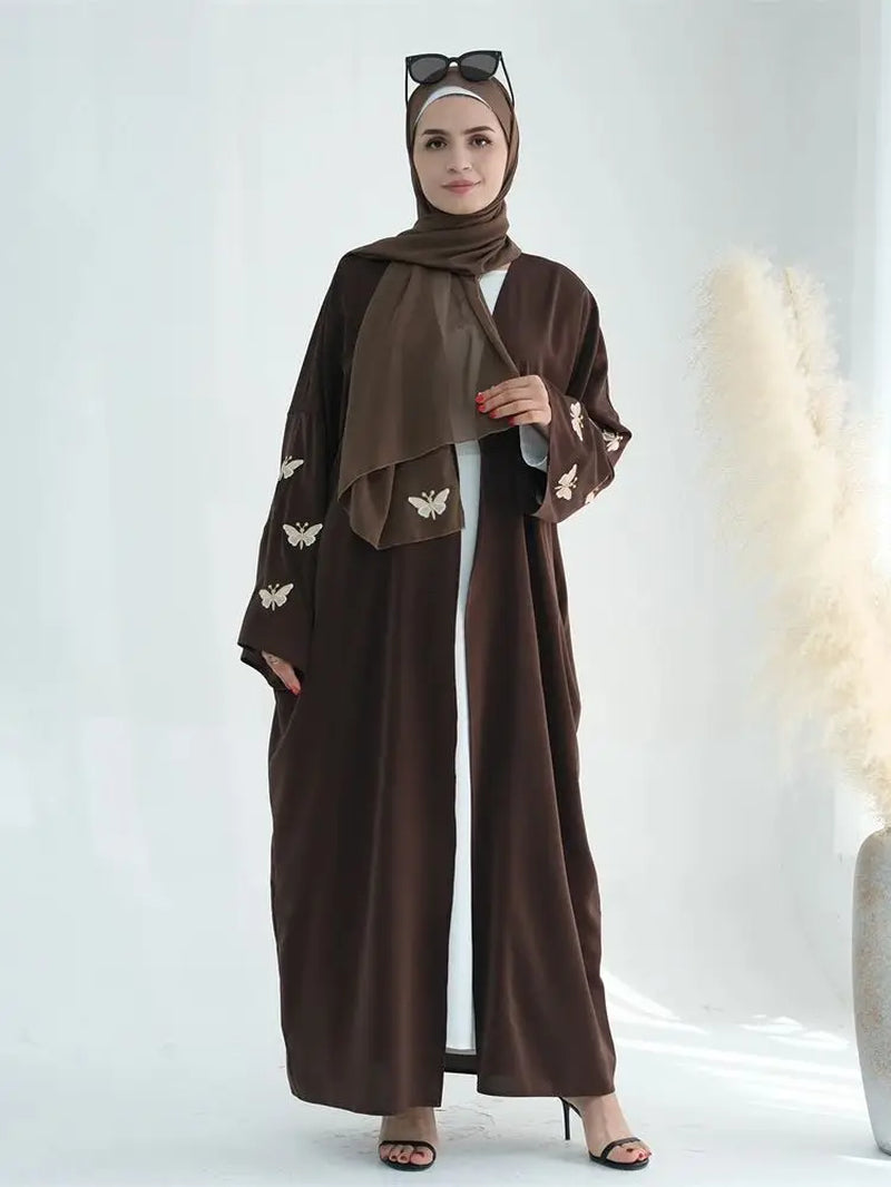 Ramadan Open Linen Butterfly Kimono Abaya Dubai Turkey Islam Muslim Dress Abayas for Women Kebaya Kaftan Robe Musulmane Femme