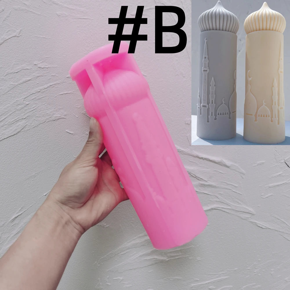 Modern Islamic Mosque Silhouette Pillar Candle – Decorative Ramadan & Eid Home Gift | Two Elegant Designs