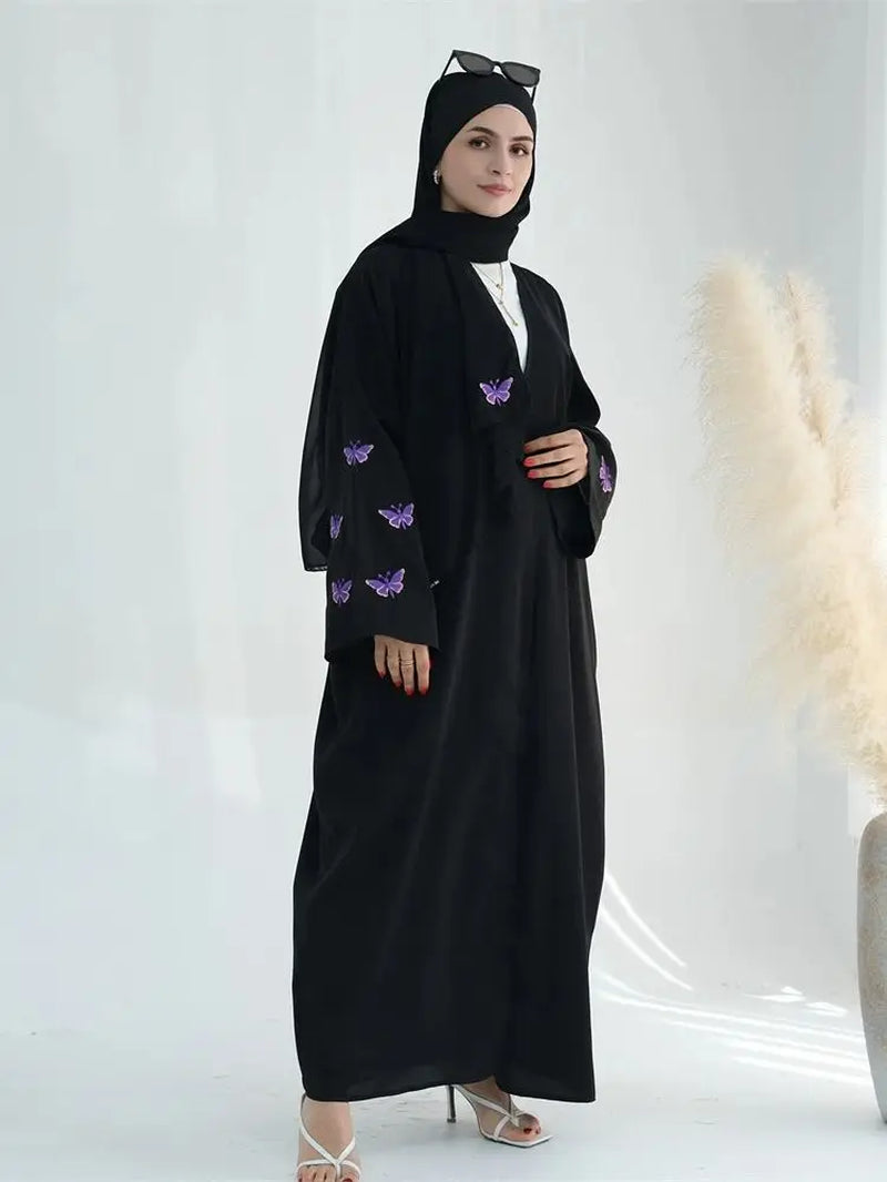 Ramadan Open Linen Butterfly Kimono Abaya Dubai Turkey Islam Muslim Dress Abayas for Women Kebaya Kaftan Robe Musulmane Femme