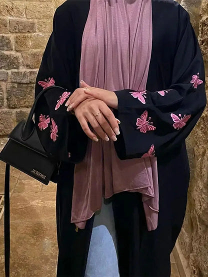 Ramadan Open Linen Butterfly Kimono Abaya Dubai Turkey Islam Muslim Dress Abayas for Women Kebaya Kaftan Robe Musulmane Femme