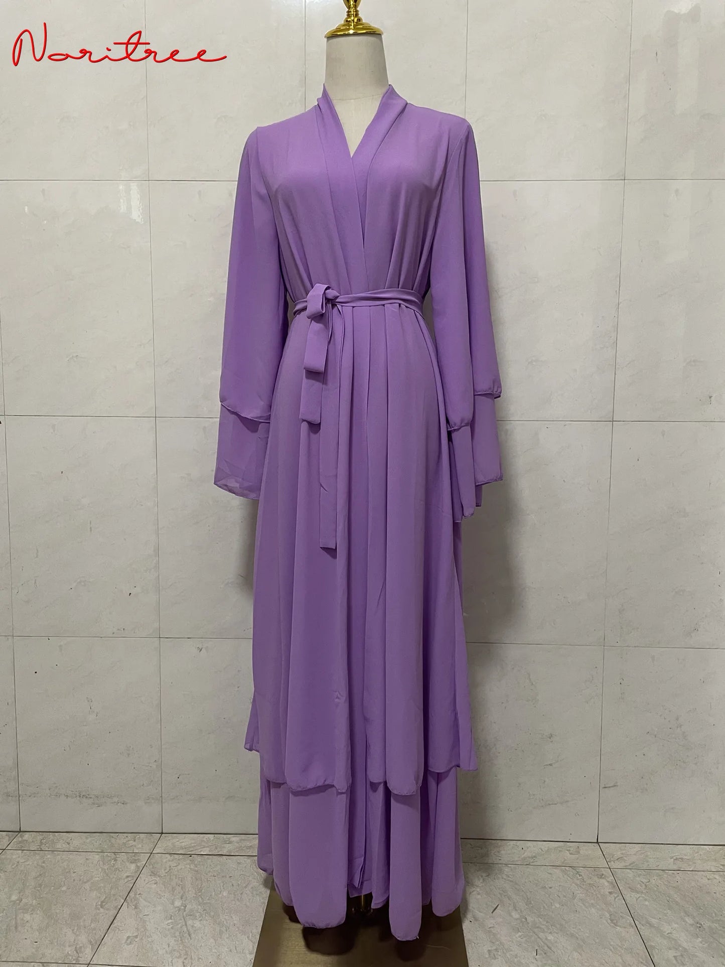 Fashion Chiffon Abaya Kimono Dubai Muslim Cardigan Abayas Women Casual Robe Female Islam Clothes with Belt F2664
