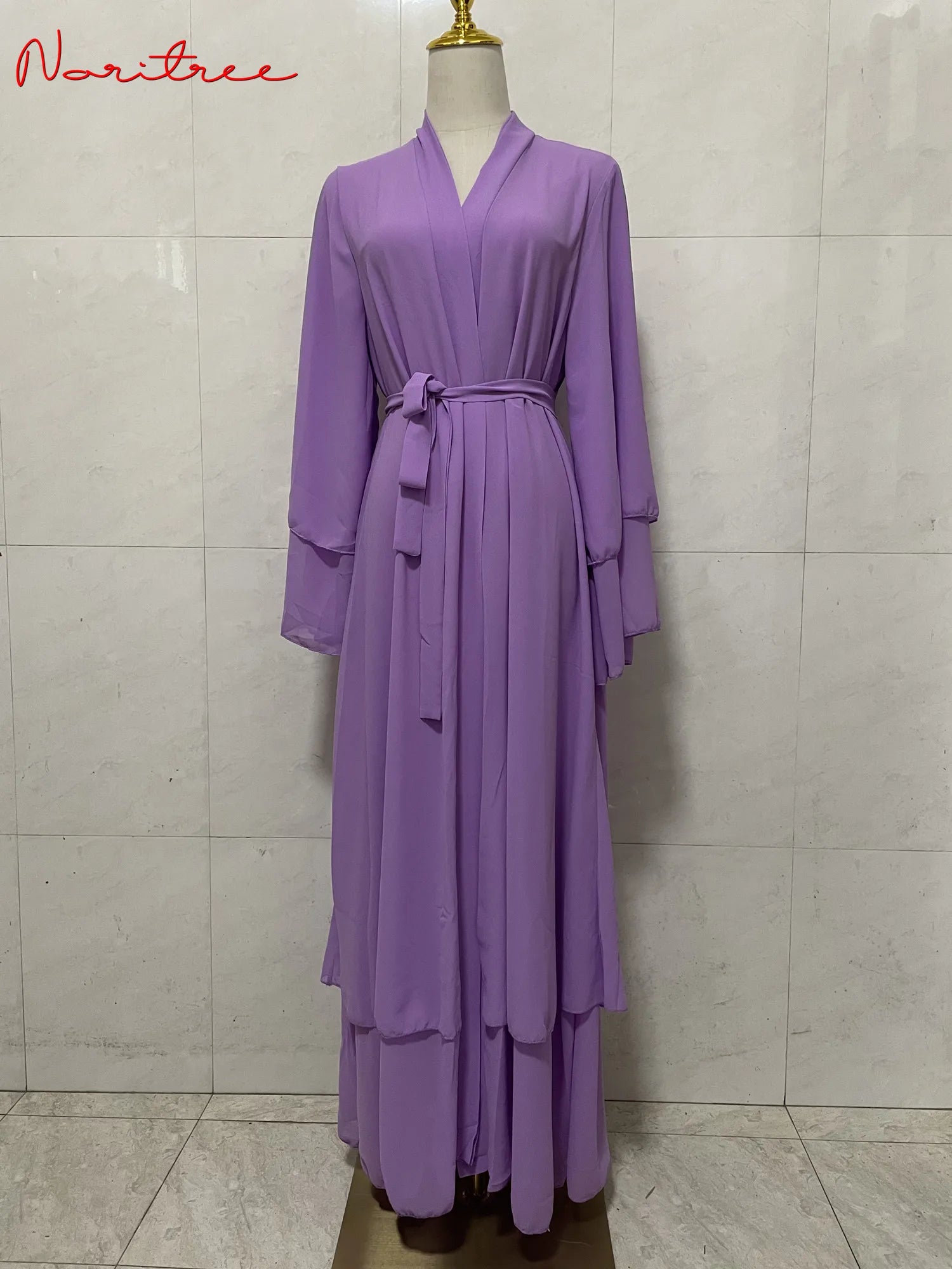 Fashion Chiffon Abaya Kimono Dubai Muslim Cardigan Abayas Women Casual Robe Female Islam Clothes with Belt F2664