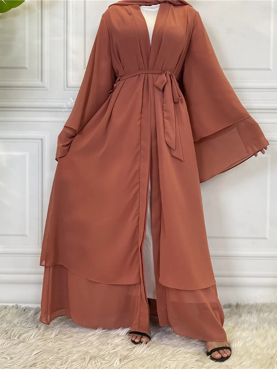 Chaomeng Ramadan Chiffon Open Abaya Dubai Turkey Kaftan Muslim for Women Kimono Modest Robe Femme Caftan Marocain Islam Clothing