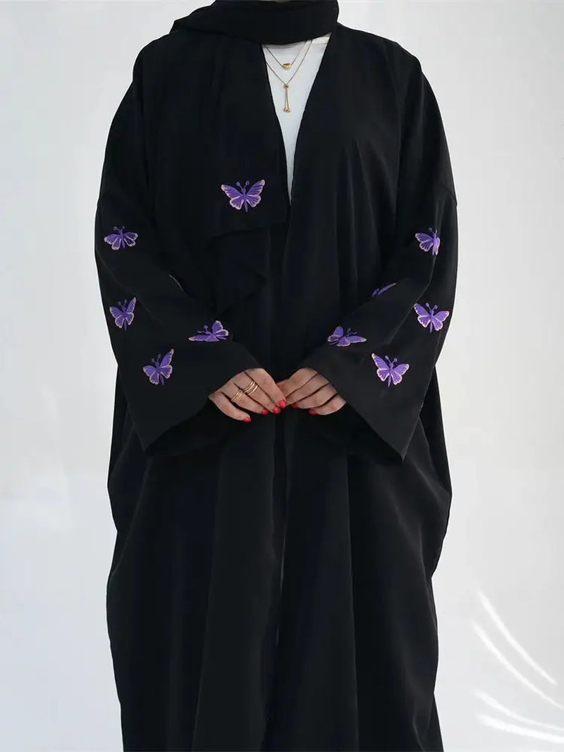 Ramadan Open Linen Butterfly Kimono Abaya Dubai Turkey Islam Muslim Dress Abayas for Women Kebaya Kaftan Robe Musulmane Femme