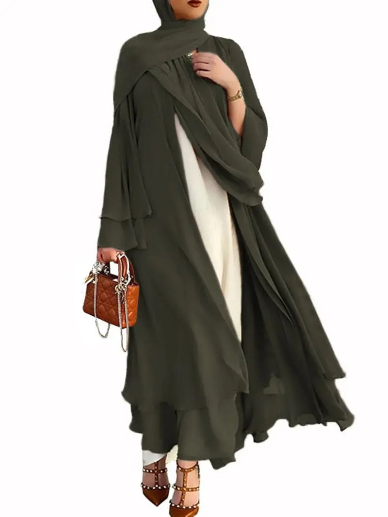 Fashion Chiffon Abaya Kimono Dubai Muslim Cardigan Abayas Women Casual Robe Female Islam Clothes with Belt F2664