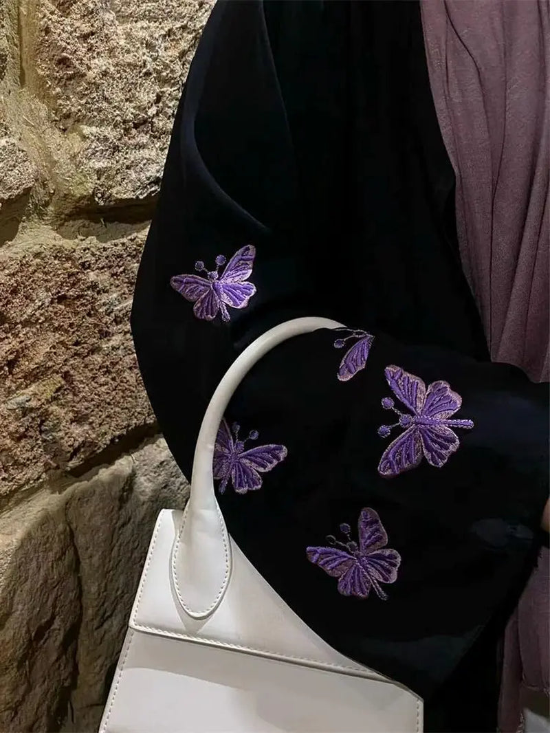 Ramadan Open Linen Butterfly Kimono Abaya Dubai Turkey Islam Muslim Dress Abayas for Women Kebaya Kaftan Robe Musulmane Femme