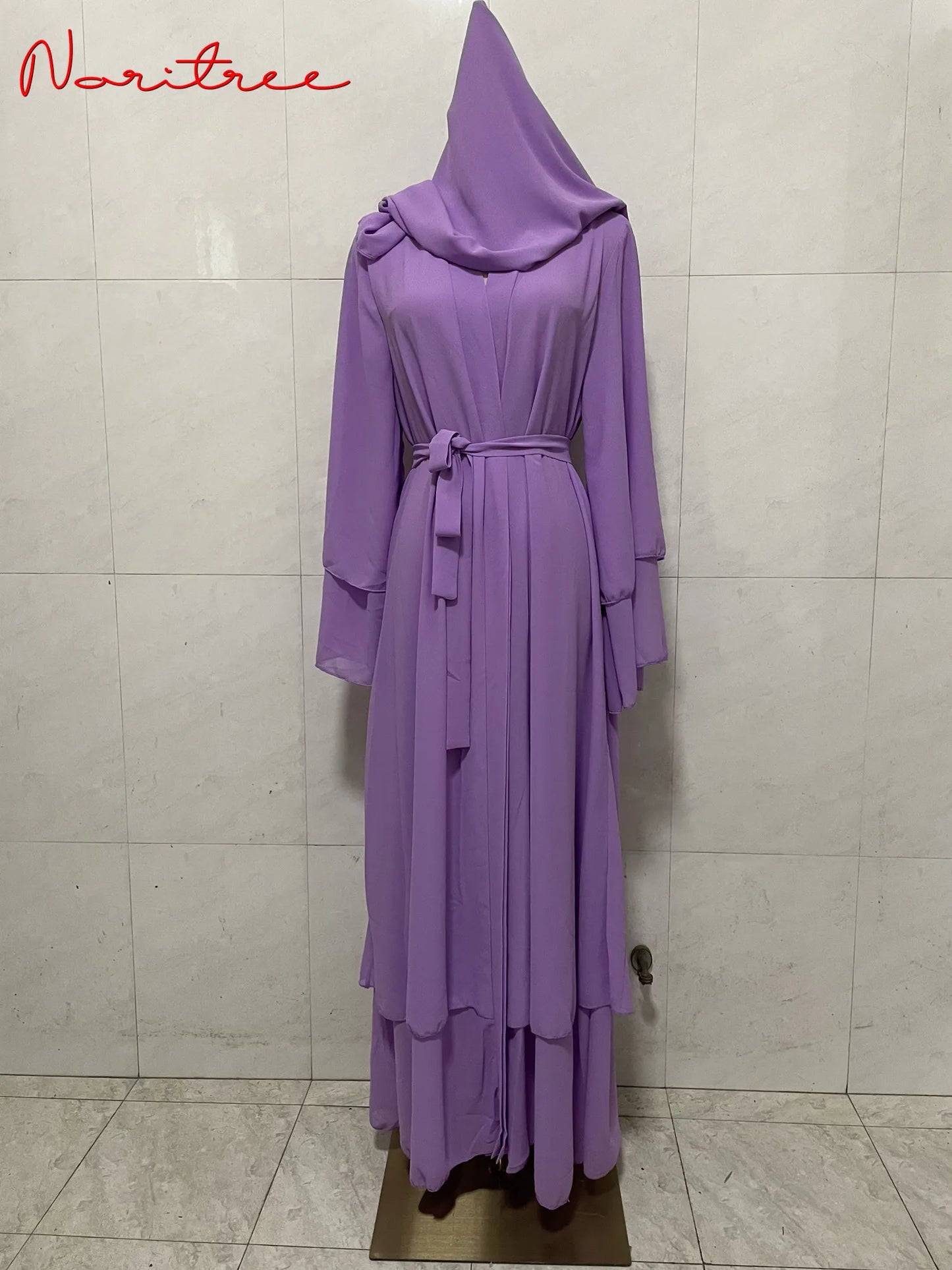 Fashion Chiffon Abaya Kimono Dubai Muslim Cardigan Abayas Women Casual Robe Female Islam Clothes with Belt F2664