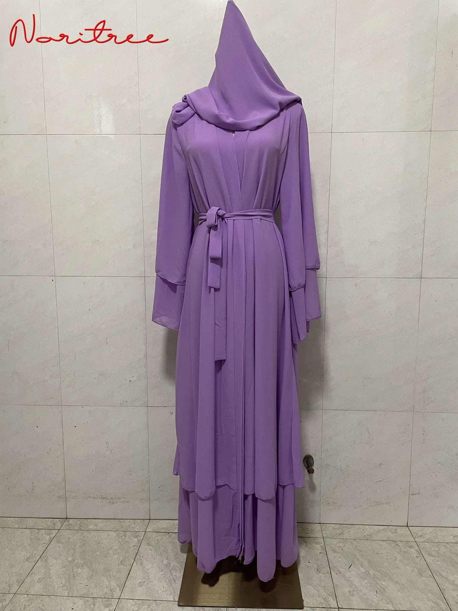 Fashion Chiffon Abaya Kimono Dubai Muslim Cardigan Abayas Women Casual Robe Female Islam Clothes with Belt F2664