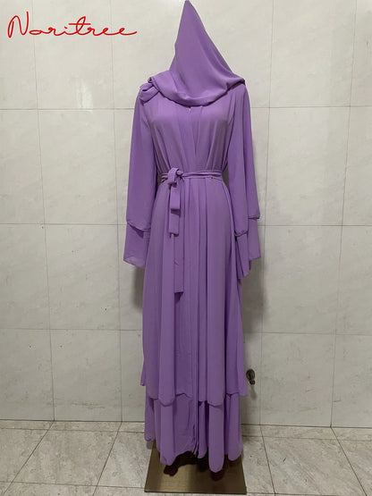 Fashion Chiffon Abaya Kimono Dubai Muslim Cardigan Abayas Women Casual Robe Female Islam Clothes with Belt F2664