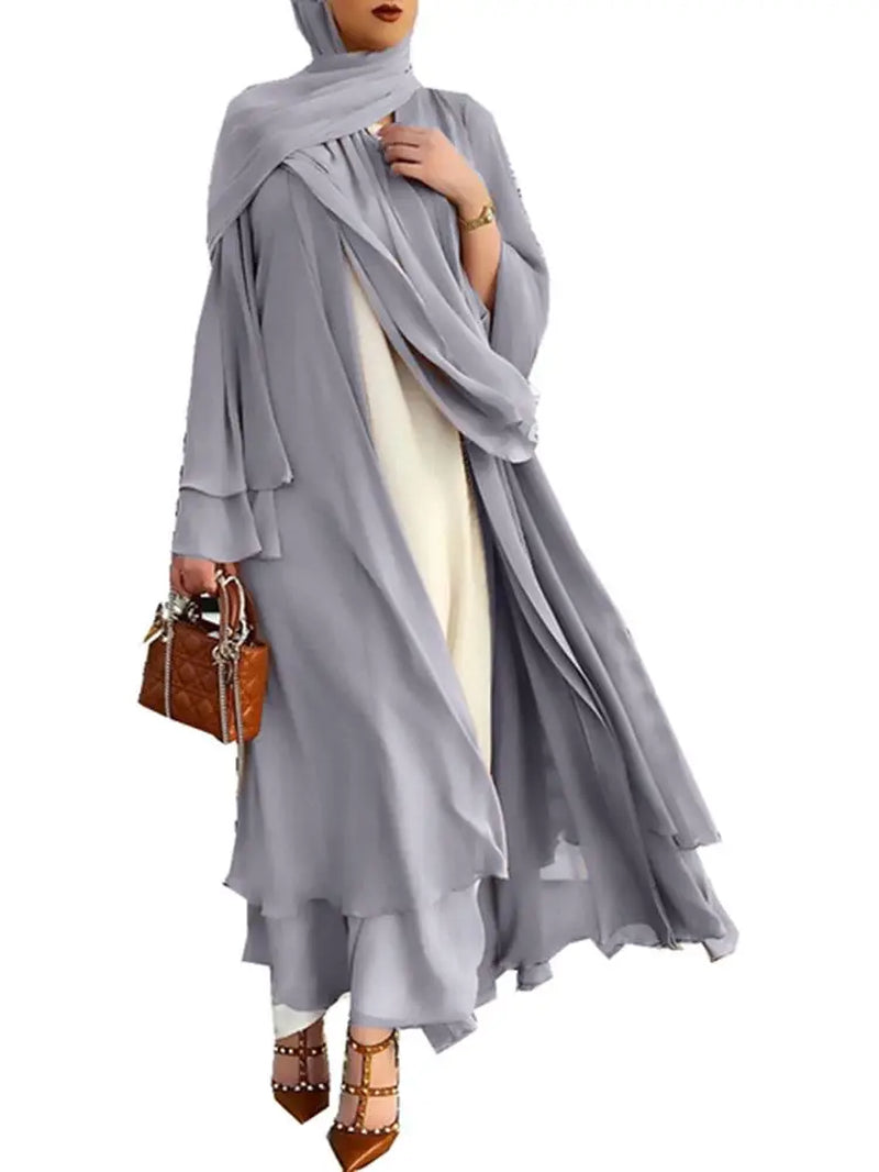 Fashion Chiffon Abaya Kimono Dubai Muslim Cardigan Abayas Women Casual Robe Female Islam Clothes with Belt F2664