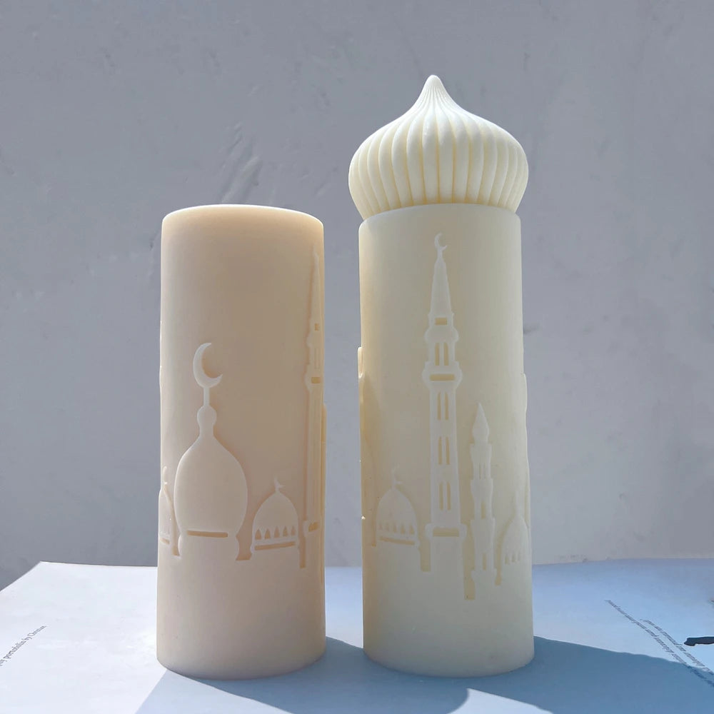 Modern Islamic Mosque Silhouette Pillar Candle – Decorative Ramadan & Eid Home Gift | Two Elegant Designs