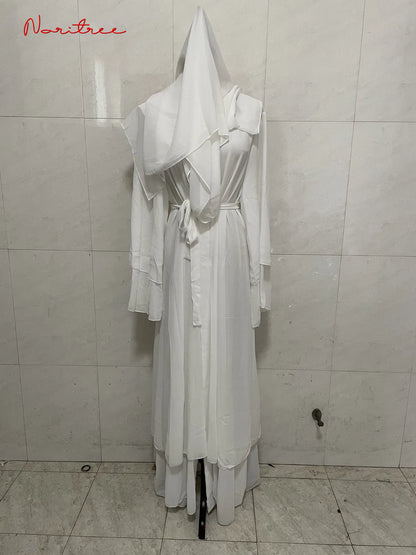Fashion Chiffon Abaya Kimono Dubai Muslim Cardigan Abayas Women Casual Robe Female Islam Clothes with Belt F2664