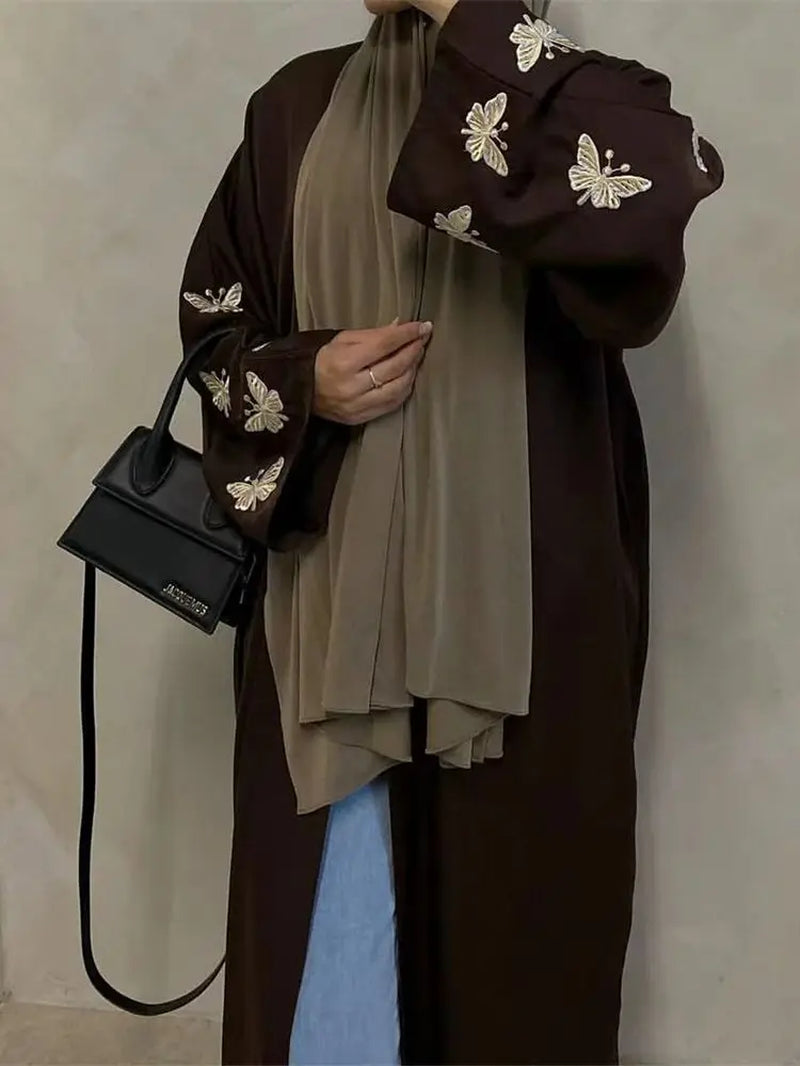Ramadan Open Linen Butterfly Kimono Abaya Dubai Turkey Islam Muslim Dress Abayas for Women Kebaya Kaftan Robe Musulmane Femme