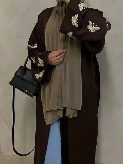 Ramadan Open Linen Butterfly Kimono Abaya Dubai Turkey Islam Muslim Dress Abayas for Women Kebaya Kaftan Robe Musulmane Femme