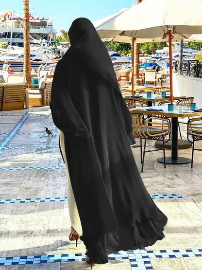 Fashion Chiffon Abaya Kimono Dubai Muslim Cardigan Abayas Women Casual Robe Female Islam Clothes with Belt F2664