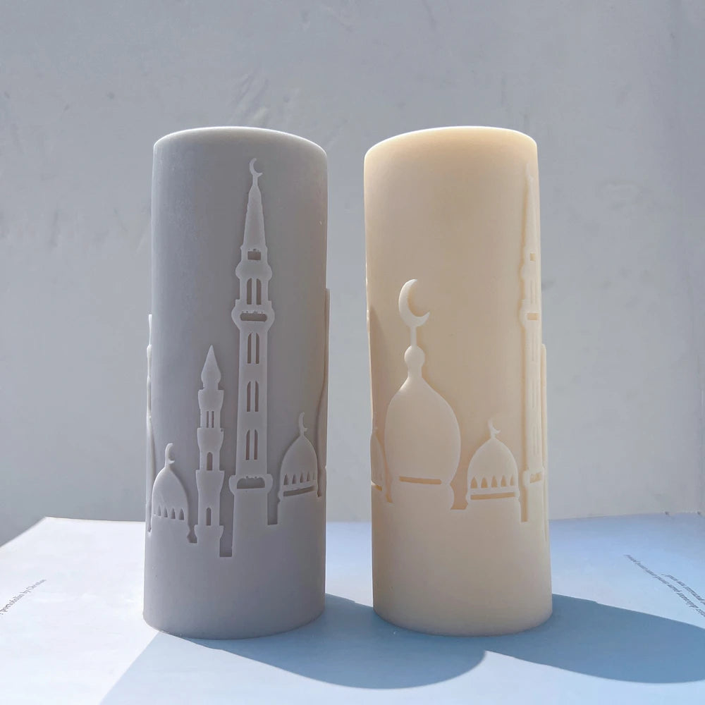 Modern Islamic Mosque Silhouette Pillar Candle – Decorative Ramadan & Eid Home Gift | Two Elegant Designs