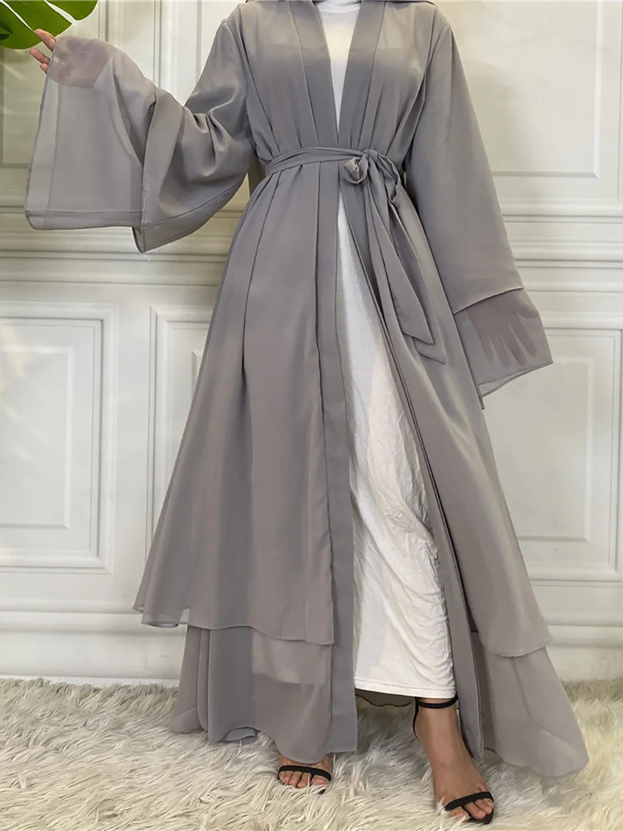 Chaomeng Ramadan Chiffon Open Abaya Dubai Turkey Kaftan Muslim for Women Kimono Modest Robe Femme Caftan Marocain Islam Clothing