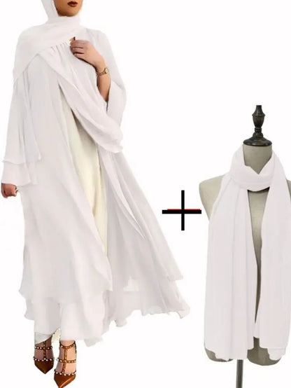 Fashion Chiffon Abaya Kimono Dubai Muslim Cardigan Abayas Women Casual Robe Female Islam Clothes with Belt F2664