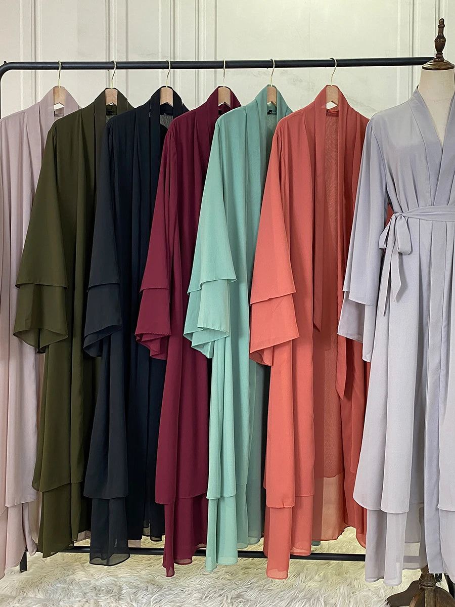 Chaomeng Ramadan Chiffon Open Abaya Dubai Turkey Kaftan Muslim for Women Kimono Modest Robe Femme Caftan Marocain Islam Clothing