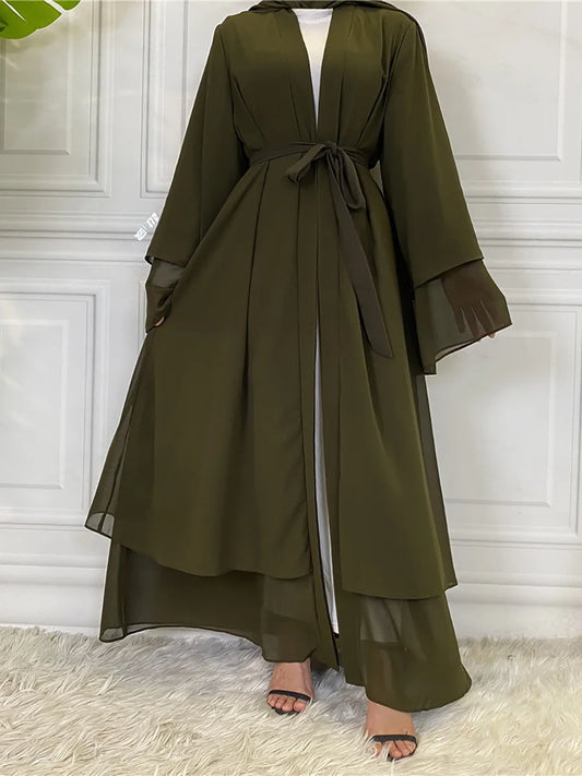 Chaomeng Ramadan Chiffon Open Abaya Dubai Turkey Kaftan Muslim for Women Kimono Modest Robe Femme Caftan Marocain Islam Clothing