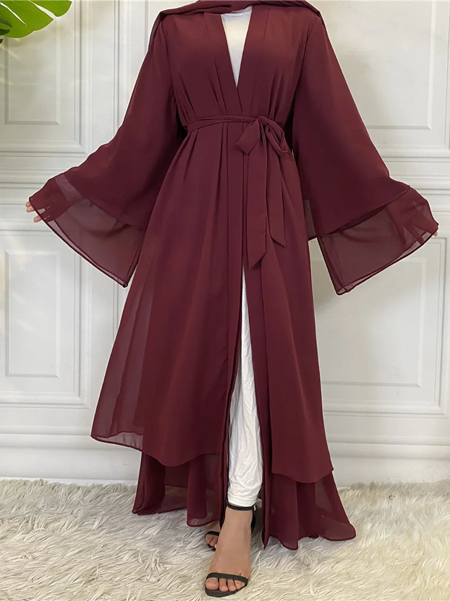 Chaomeng Ramadan Chiffon Open Abaya Dubai Turkey Kaftan Muslim for Women Kimono Modest Robe Femme Caftan Marocain Islam Clothing