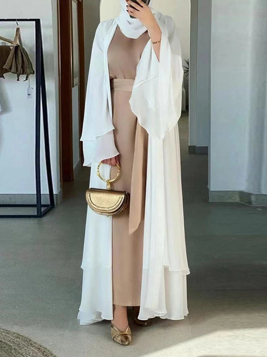 Chaomeng Ramadan Chiffon Open Abaya Dubai Turkey Kaftan Muslim for Women Kimono Modest Robe Femme Caftan Marocain Islam Clothing