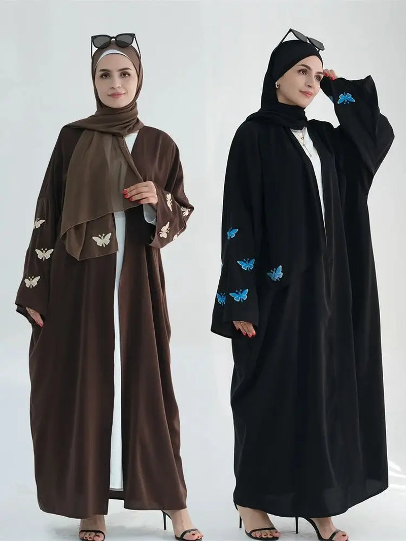 Ramadan Open Linen Butterfly Kimono Abaya Dubai Turkey Islam Muslim Dress Abayas for Women Kebaya Kaftan Robe Musulmane Femme