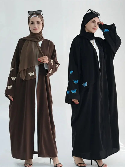 Ramadan Open Linen Butterfly Kimono Abaya Dubai Turkey Islam Muslim Dress Abayas for Women Kebaya Kaftan Robe Musulmane Femme