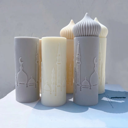 Modern Islamic Mosque Silhouette Pillar Candle – Decorative Ramadan & Eid Home Gift | Two Elegant Designs