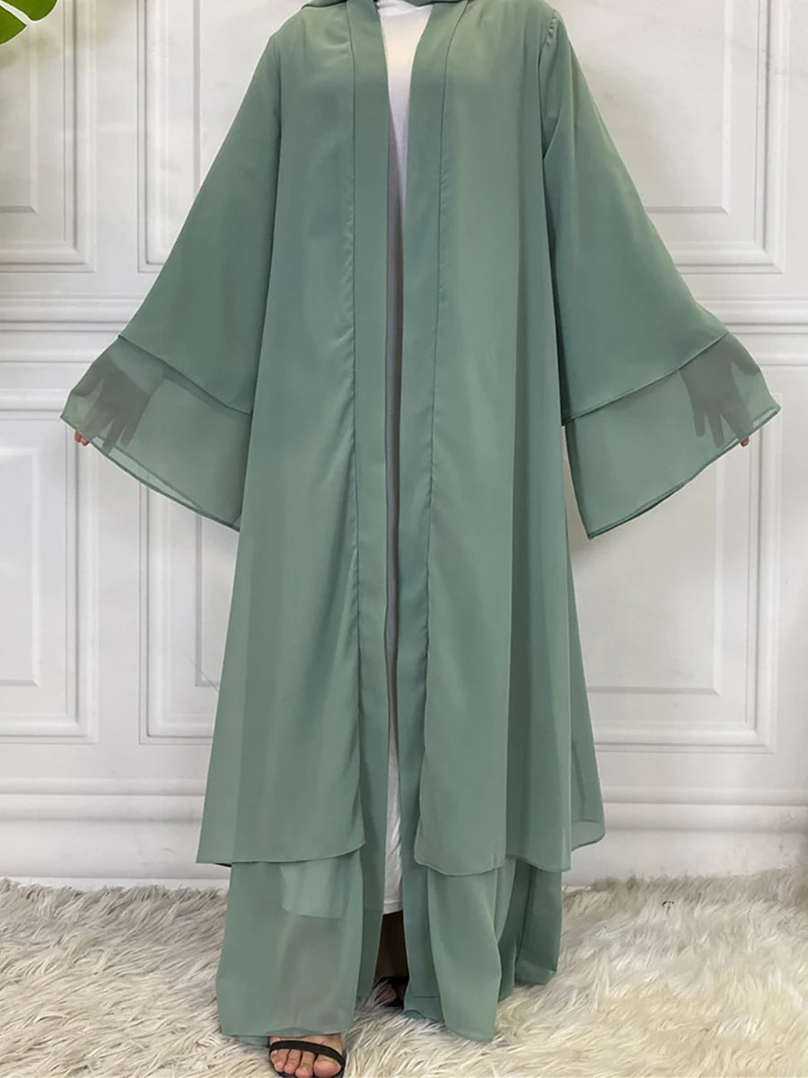 Chaomeng Ramadan Chiffon Open Abaya Dubai Turkey Kaftan Muslim for Women Kimono Modest Robe Femme Caftan Marocain Islam Clothing