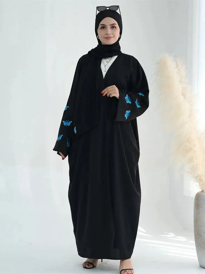 Ramadan Open Linen Butterfly Kimono Abaya Dubai Turkey Islam Muslim Dress Abayas for Women Kebaya Kaftan Robe Musulmane Femme