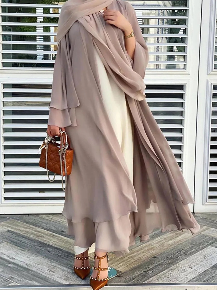 Chaomeng Ramadan Chiffon Open Abaya Dubai Turkey Kaftan Muslim for Women Kimono Modest Robe Femme Caftan Marocain Islam Clothing