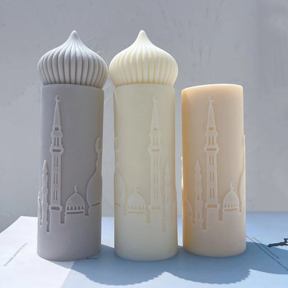 Modern Islamic Mosque Silhouette Pillar Candle – Decorative Ramadan & Eid Home Gift | Two Elegant Designs