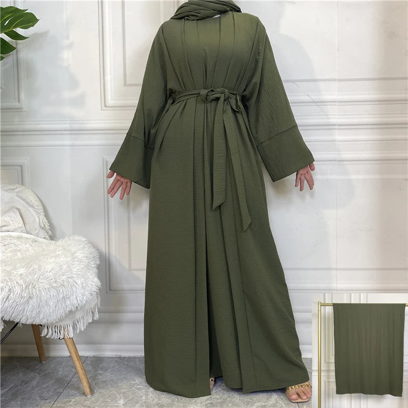 Abaya Women Muslim Long Dresses African Open Kaftan Dubai Turkey 2 Piece Set Luxury Islam Morocco Clothing Caftan Fashion Modest