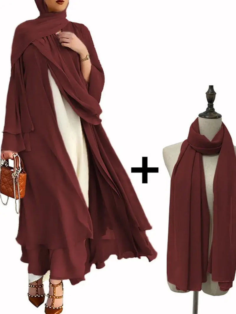 Fashion Chiffon Abaya Kimono Dubai Muslim Cardigan Abayas Women Casual Robe Female Islam Clothes with Belt F2664
