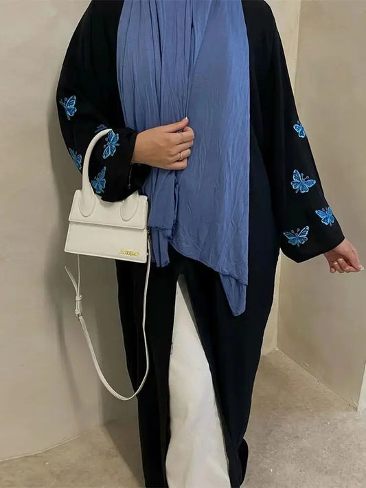 Ramadan Open Linen Butterfly Kimono Abaya Dubai Turkey Islam Muslim Dress Abayas for Women Kebaya Kaftan Robe Musulmane Femme